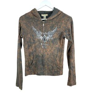 Classy Jr Sweatshirt Womens Small Brown Tie Dye Biker Biketoberfest Hood Wings